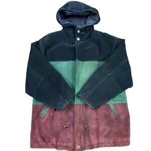 Outbrook Hooded Color Block Suede Coat Jacket Ladies Large Black Green Burgundy